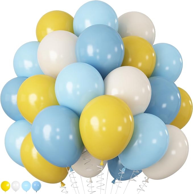 Blue and Yellow Balloons, 12 Inch Pastel Blue Balloons, Mustard Yellow Balloons by Froova