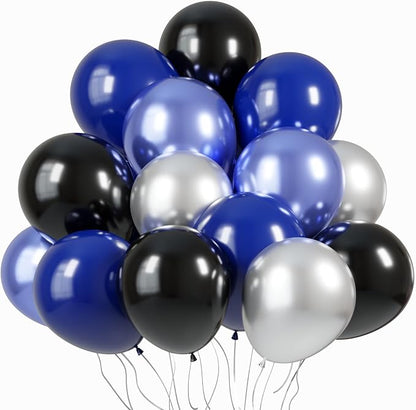 KBZVNAF Black Blue Silver Latex Balloons 60 Pack 12 inch | Royal Blue Black by KBZVNAF