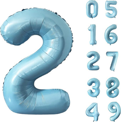 40 Inch Matte Blue 2 Number Balloons Light Blue Number 2 Foil Balloon Mylar by Yeodong
