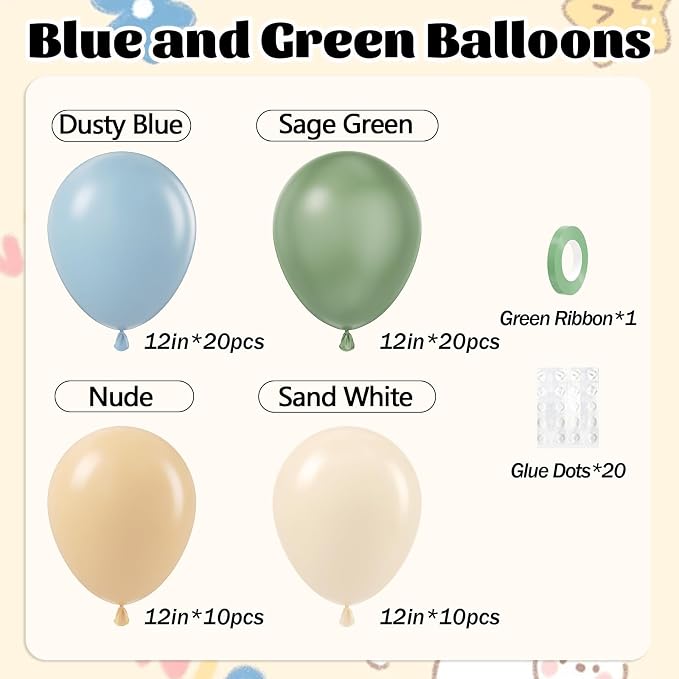 60pcs 12inch Sage Green Dusty Blue Balloons - Image 2