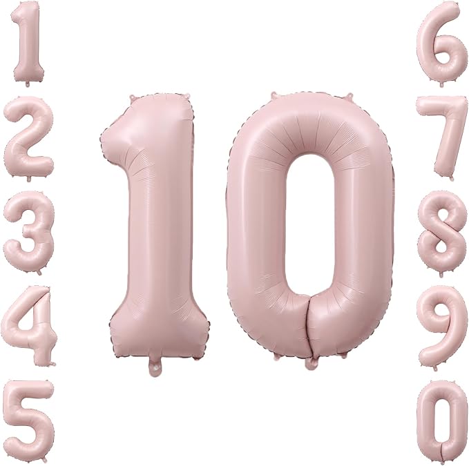 Baby Pink Number 10 Balloon 40 Inch, Foil Digits Festive Party Supplies | by Unknown