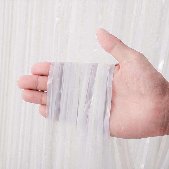 Voircoloria Pastel White Foil Fringe Backdrop Curtains, 3 Pack | Tinsel - Image 2
