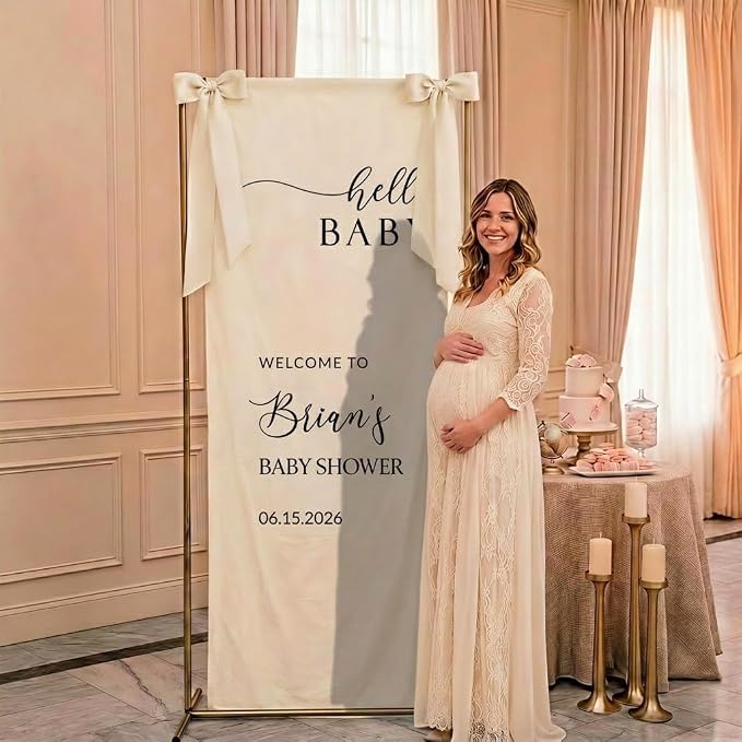 Personalized Baby Shower Fabric Welcome Sign Hello Baby Linen Backdrop 1 | - Image 2