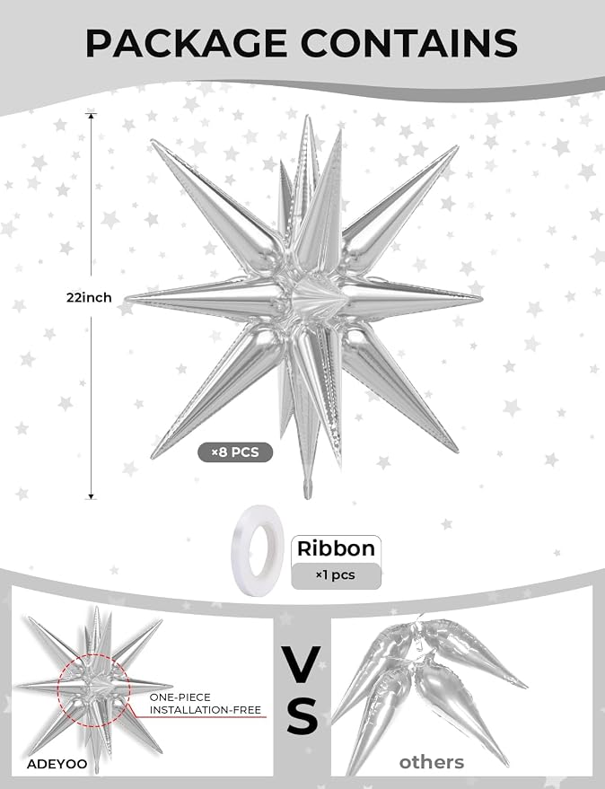 Silver Star Balloons, Large Spike Balloon | 22 Inch Star Balloons, One-Piece - Image 4