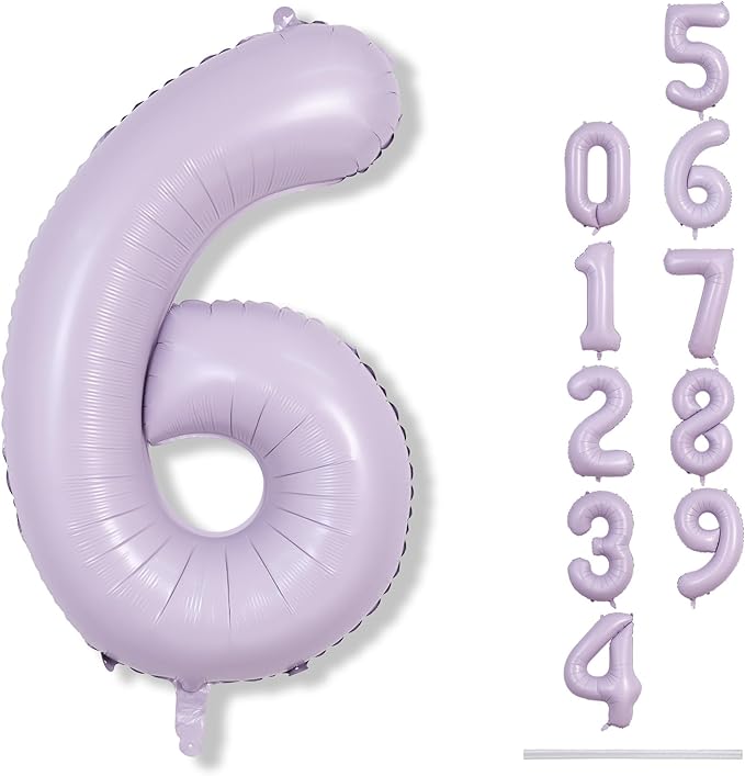 40 Inch Balloon Number 6 Light Purple, Large Foil Pastel Purple 6 Balloons by Lingqiang