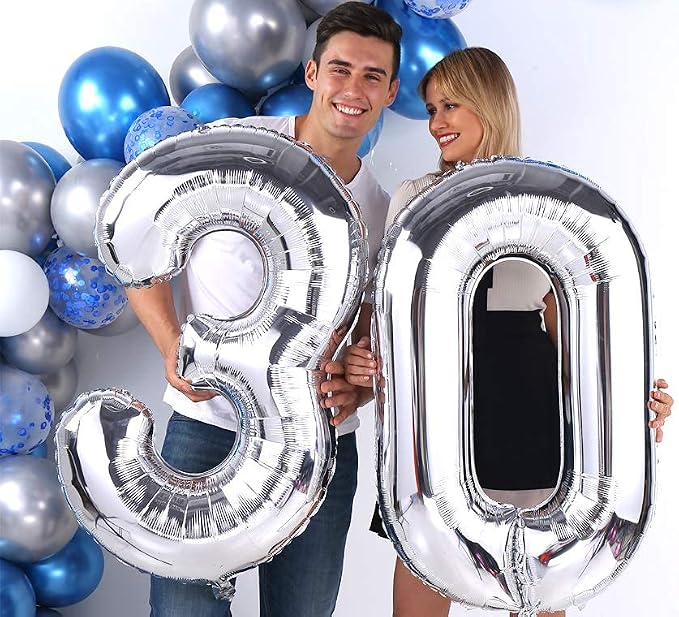 Silver 30 Number Balloons Big Giant Jumbo Large Number 30 Foil Mylar Balloons - Image 4