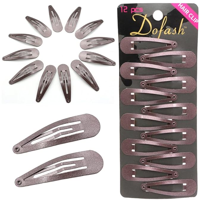 Dofash 12PCS Snap Hair Clips For Women-Non Slip & Metal Hair Barrettes, 5cm 2'' Small Clips For Thin & Fine Hair, Brown