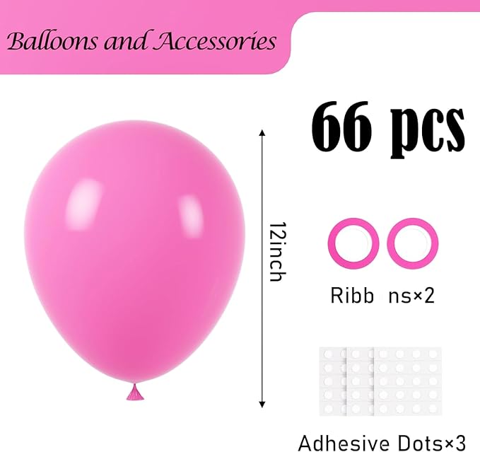 Voircoloria 66pcs Retro Hot Pink Blush Latex Party Balloons, 12inch | - Image 2