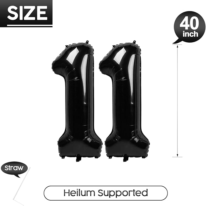 11 Balloon - Black Birthday Number Balloons, 40 Inch Decorations Men Women | - Image 5