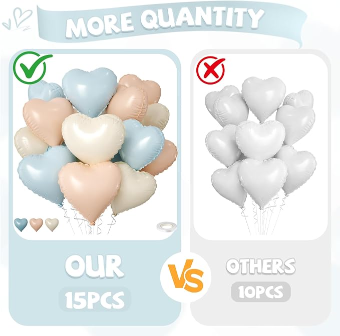 Blue Cream Beige Heart Balloons - Image 3