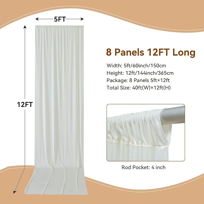40×12ft Wrinkle Free Ivory Backdrop Curtain - Image 3