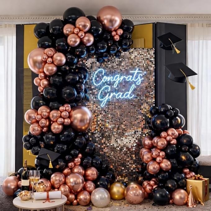 HILAVO Rose Gold and Black Balloons, 12Inch Metallic Rose Gold and Confetti - Image 7