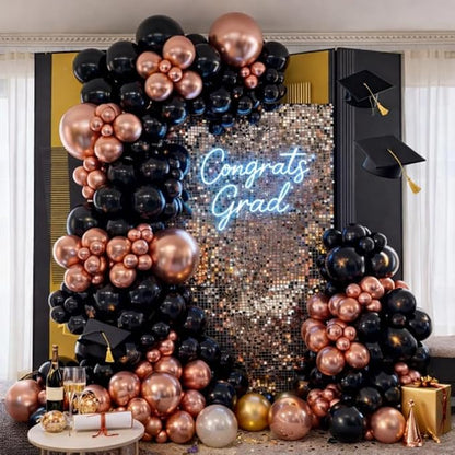 HILAVO Rose Gold and Black Balloons, 12Inch Metallic Rose Gold and Confetti - Image 7
