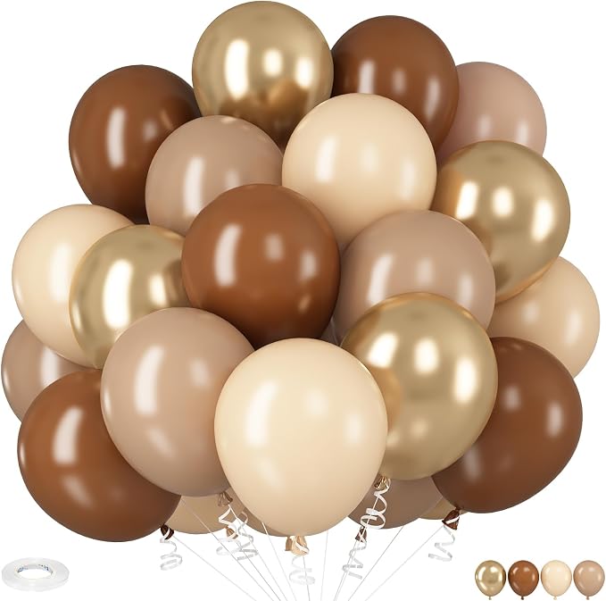 HILAVO Brown Gold Balloons, 12 inch Double Stuffed Brown Gold and Cream Beige by HILAVO