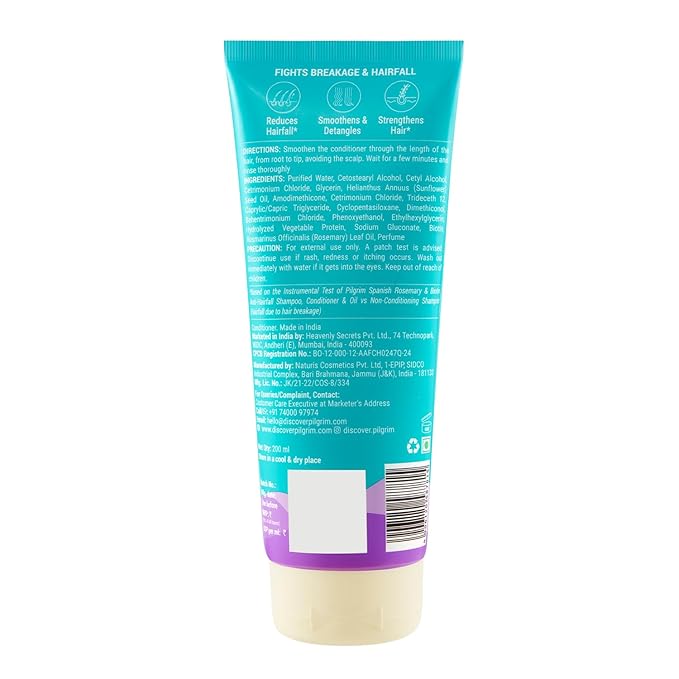 Pilgrim Spanish Rosemary & Biotin Anti Hairfall Conditioner for Reducing Hair Loss & Breakage | Upto 95% stronger hairs | Suitable for all hair types | For Men & Women 6.76 Fl Oz (200ml)