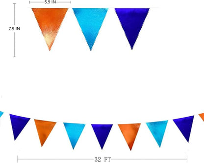 Orange Blue Party Decorations Metallic Fabric Triangle Pennant Flag Bunting - Image 2