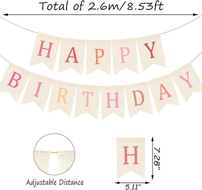 Doumeny Happy Birthday Burlap Banner Boho Birthday Garland Bunting Ombre Pink - Image 2