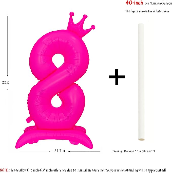 Fluorescent Pink Crown Number 8 Foil Balloon Neon Glow In The Dark Balloon | - Image 2