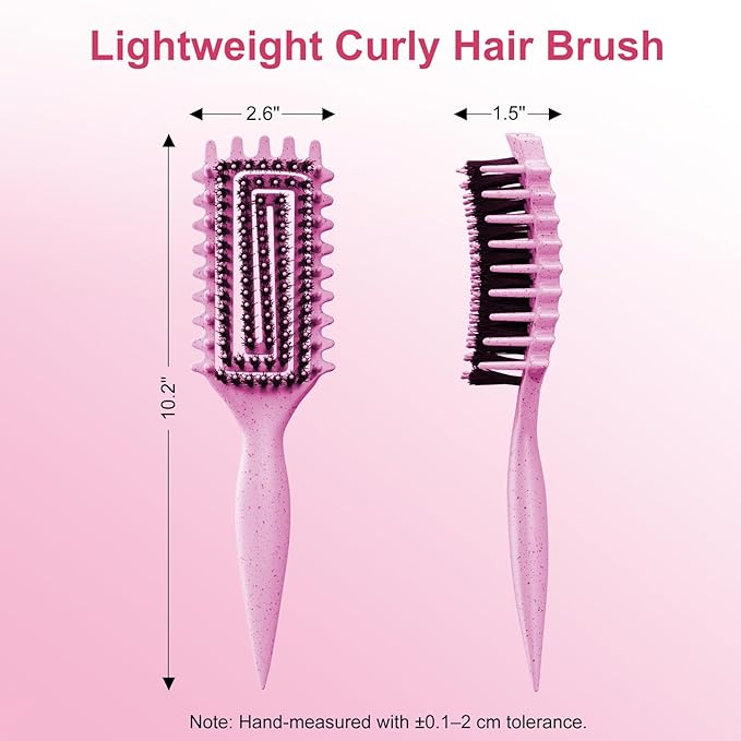 2-Pack Curly Hair Brush, Curl Defining Brush with Soft Boar Bristles Detangling Tangled Glides, Wide-Teeth Design Effortlessly Shaping & Defining Curls, Curling Definer for Wet & Dry Hair (Green Pink)
