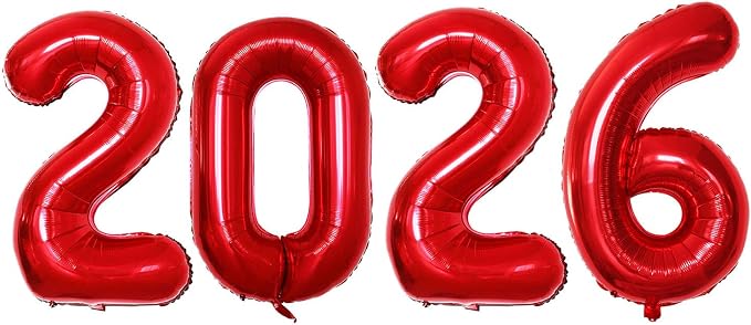 42 Inch 2026 Red Foil Number Balloons by GOER