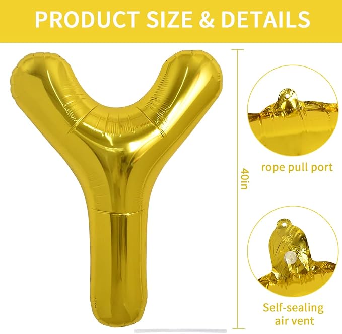TONIFUL 40 Inch Large Gold Letter Y Foil Balloons Alphabet Balloons | Giant - Image 2