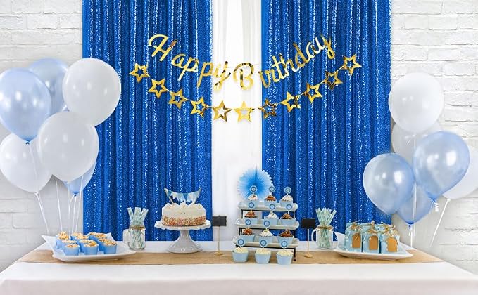 Royal Blue Sequin Backdrop Curtains, 2 Panels 2FTx8FT Blue Curtain Backdrop - Image 5