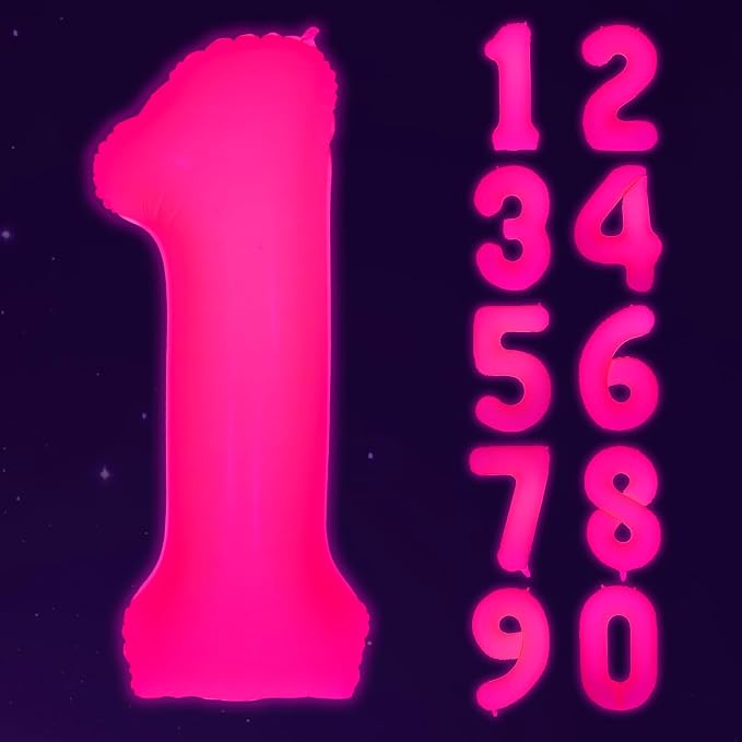 Mega-L Glow in The Dark Party Supplies, 40 Inch Fuchsia Number 1 Balloon | Glow by Mega-Loopolis