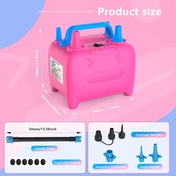 OWill Balloon Pump Electric, Portable Dual Nozzle Balloons Air Pump Electric - Image 6