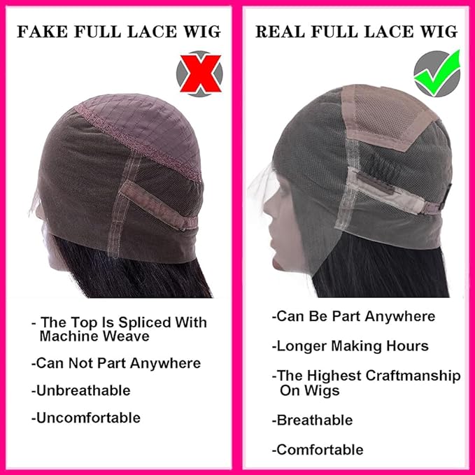 Straight Full Lace Wigs Human Hair 100% Hand-tied Full Lace Human Hair Wigs Full Scalp Lace Wigs Part Anywhere 180% Density(26inch, Natural Black)