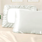 Manyshofu Satin Pillowcases for Hair Protection - 1Pcs White Pillow Cases, Elastic Band Standard & Queen Satin Pillowcases Luxury Silky Pillow Cases Travel Pillow Covers