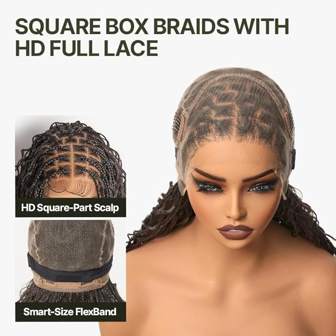 Frodio Braided Wig Veralux™ Fiber Full Lace Boho Curly Water Wave Synthetic Box Braided Wigs For Black Women Salon-Level 200% Density Bohemia Natural Scalp 30 Inches