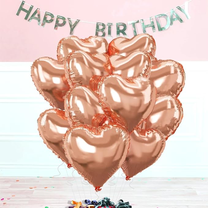 Rose Gold Heart Balloons，18 Inch Foil Mylar Love Heart Shaped Balloons - Image 3