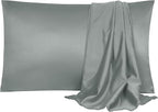 uxcell 2 Pack Silk Satin Pillowcase for Hair and Skin, Cool, Silky, Soft Breathable Pillow Cases King Size 20x36 Inch Sateen Pillowcase Grey with Envelope Closure