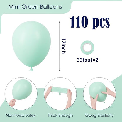 Voircoloria 110pcs Mint Green Pastel Green Latex Party Balloons, 12inch | - Image 2