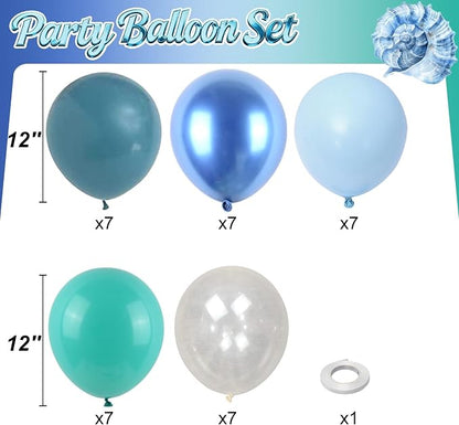 Under The Sea Balloons, 12 Inch Ocean Blue Balloons Metallic Blue Teal and - Image 2