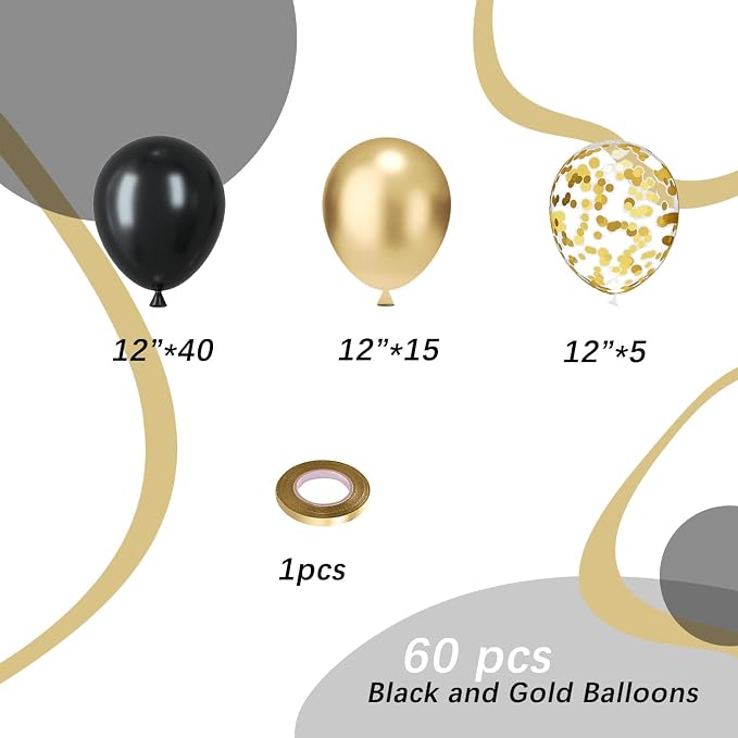 Black and gold Confetti Balloons - Image 2