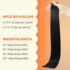 Full Shine Seamless Clip in Hair Extensions Human Hair, Color 2 Jet Black Thinning Hair Extensions Invisible Hair Extensions, Straight Remy Human Hair Fill Ins 16Inch 4PCS 65g