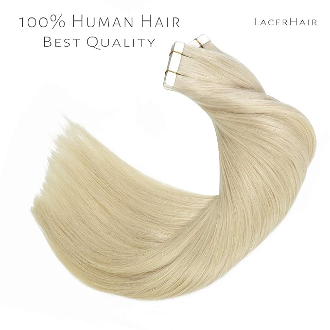 Lacer Blonde Tape in Hair Extensions Human Hair Natural Light Platinum Blonde Seamless Tape in Extensions Double Sided PU Skin Weft 50g 20pcs/set 22 Inch