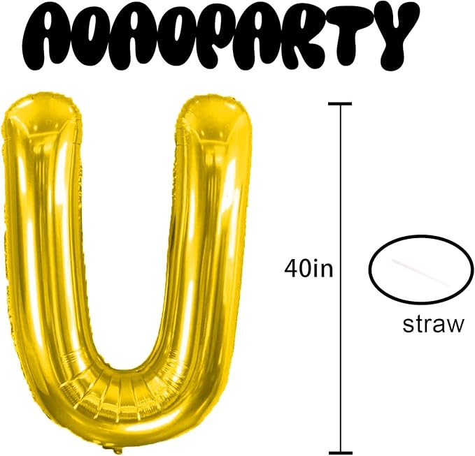 Letter Balloons Gold 40 Inch U Large Giant Big Foil Mylar Balloon | - Image 3