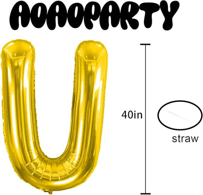 Letter Balloons Gold 40 Inch U Large Giant Big Foil Mylar Balloon | - Image 3