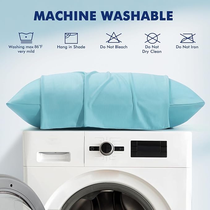Elegear Cooling Pillow Cases for Hot Sleepers, Clean Fabric Silver Infused Cooling Pillowcase Q-Max>0.5, Soft Pillow Cases for Hair & Skin, Zipper Pillow Cases Set of 2 Blue (Standard, 20'' x 26'')