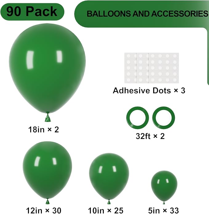 Voircoloria 90pcs Dark Green Balloons Garland Arch Kit, 18 12 10 5 Inch | - Image 2