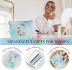 Personalized Gifts Monogrammed Birthday Gifts for Women, Cowerker Wife Sister Wedding Christmas Initial 20 oz Tumbler, Makeup Bag Cup Ballpoint Pens Journal Notebook 6 Set, (Aesthetic Blue Flower C)