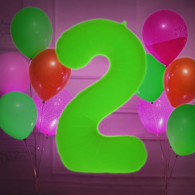 Mega-L Glow in The Dark Party Supplies, 40 Inch Yellow Number 2 Balloon | Glow - Image 8