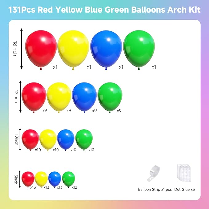 Red Yellow Blue Green Balloons Arch Kit - Image 2