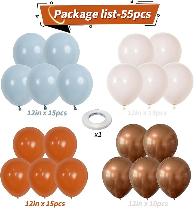 Orange and Blue Balloons, Retro Burnt Orange terracotta Dusty Blue White - Image 3