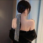 Wekicici Rhinestones Long Chain Tassel Hairwear Bling Bling Crystal Hair Shiny Hairpin Ponytail Hair Accessories for Women