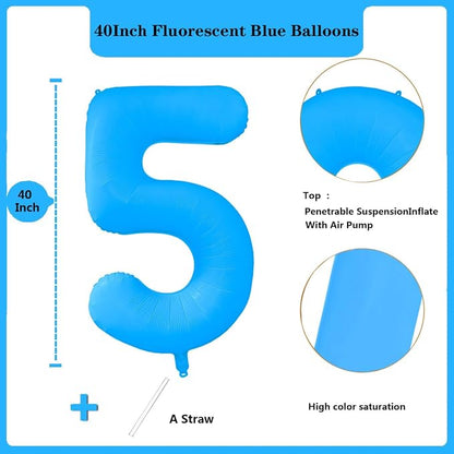 Fluorescent Blue Number Balloon 40 inch Giant Foil Helium Balloons Blue Number - Image 2