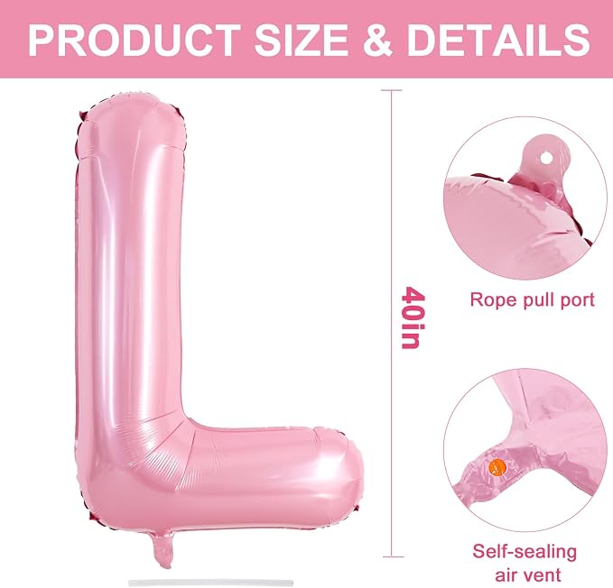 TONIFUL 40 Inch Large Pink Letter L Balloons Giant Foil Mylar Alphabet Balloon - Image 2