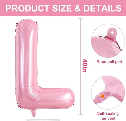TONIFUL 40 Inch Large Pink Letter L Balloons Giant Foil Mylar Alphabet Balloon - Image 2